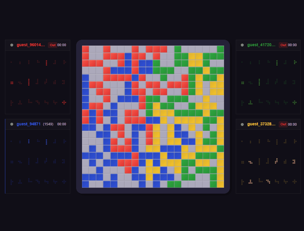 Colorful polyomino pieces placed on a strategy game board